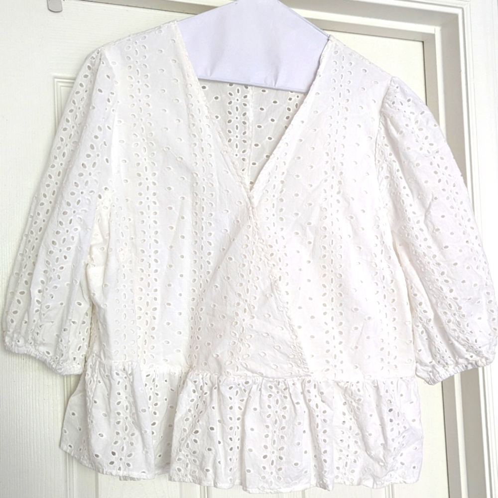 Eloquii Elements Eyelet Peplum Top White